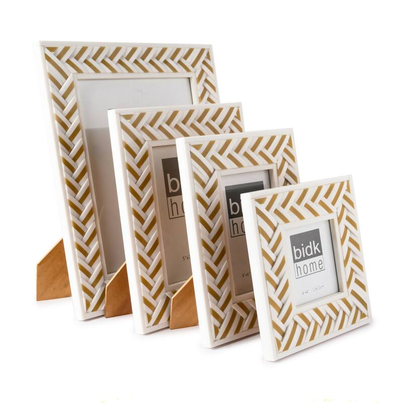 Herringbone Rectangular Picture Frame - for 8" x 10" Photo - White and Gold - 8-inchx10-inch