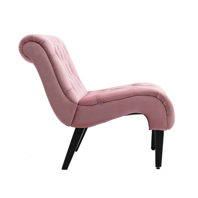 Pink 22.83" Buttons Tufted Accent Chair with Wooden Legs