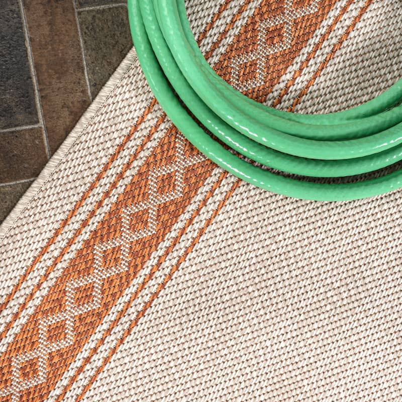 JONATHAN Y Havana Classic Diamond Border Indoor/Outdoor Area Rug - 2 X 8 - Cream/Orange