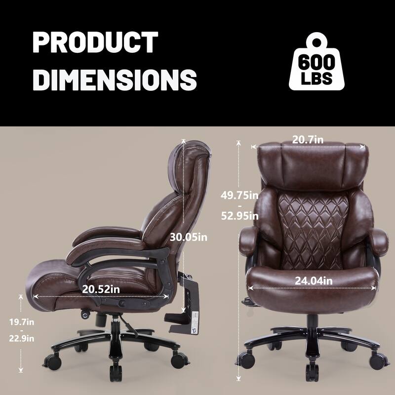 600lbs Big and Tall Office Chair, Executive Chair with Adjustable Headrest, High Back Extra Wide Seat