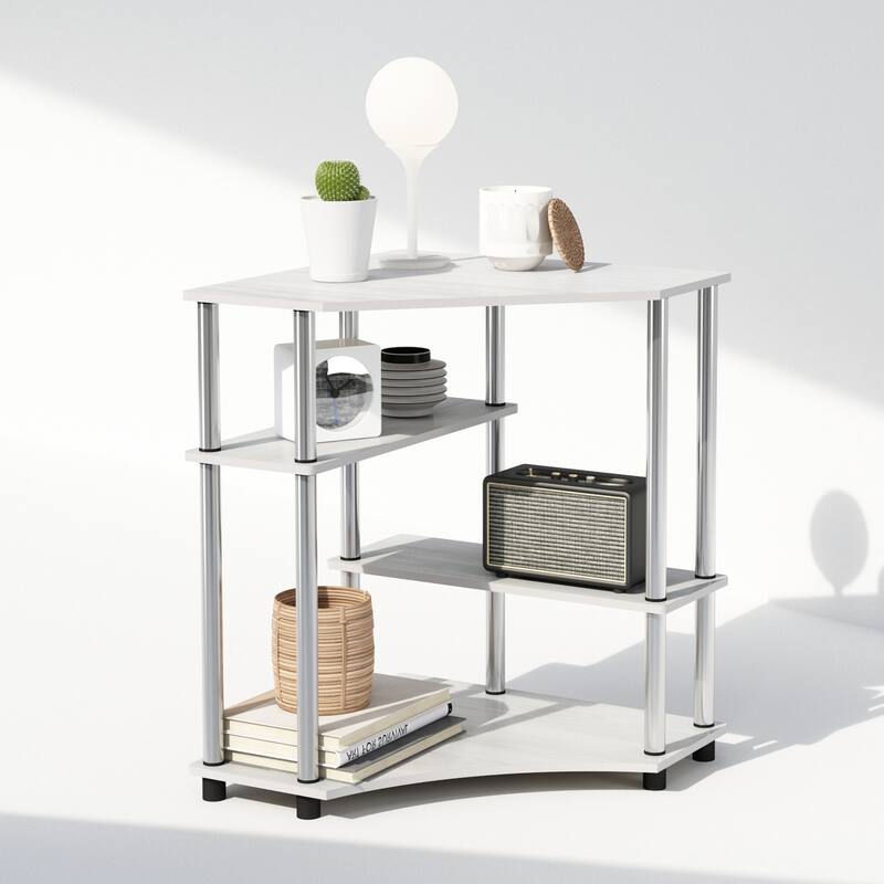 4 Tiers Wood Household Shelving Unit in Oak/Stainless Steel (31.1 in. W x 28.5 in. H x 22.5 in. D) - 31.1