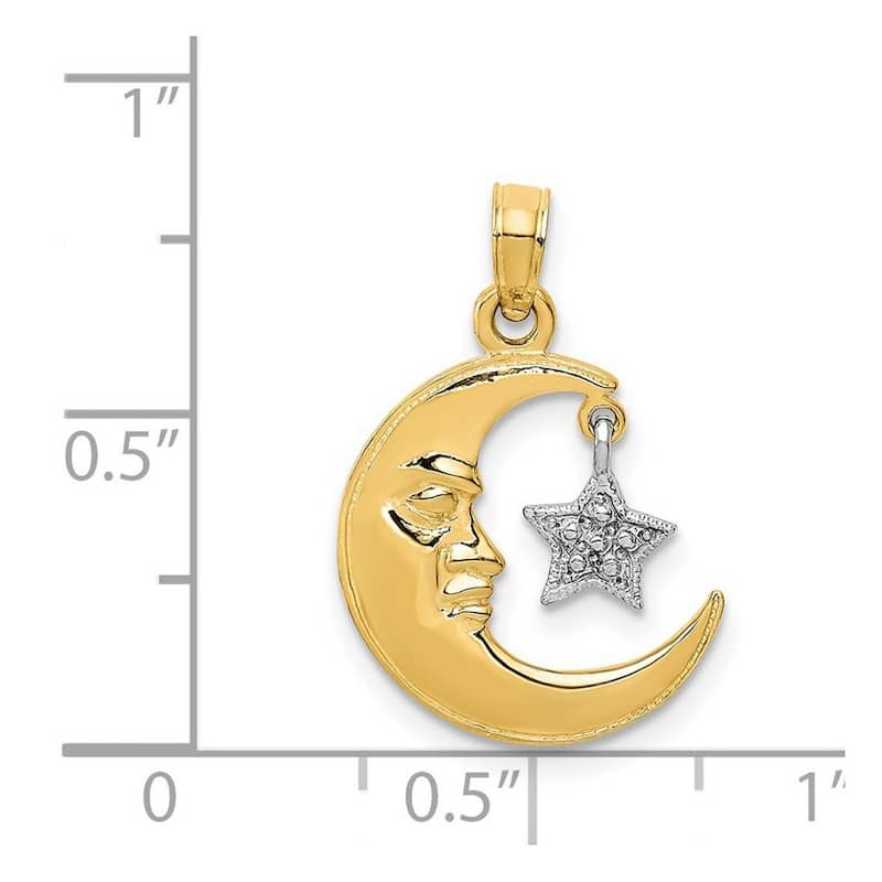 Curata 14k Two Tone Gold 18" Celestial Moon and Star Pendant Necklace - 22x14mm