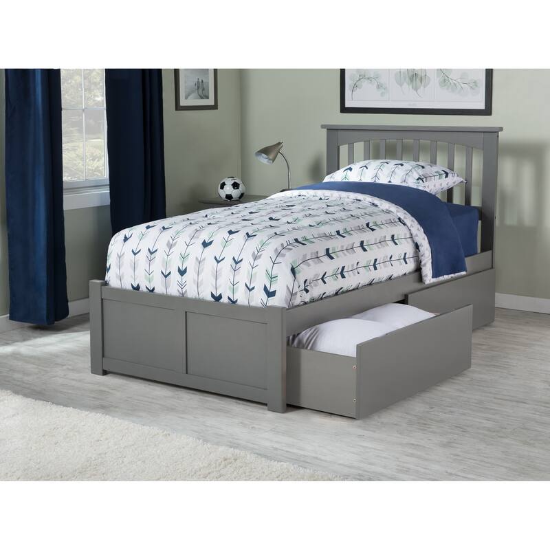 Rustic Platform Bed with Drawers - Grey Storage Bed Frame - Modern Bed with Footboard