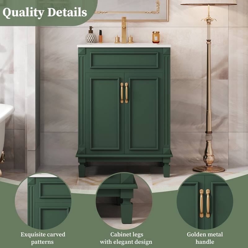24" Bathroom Vanity with Top Sink, Modern Bathroom Storage Cabinet with 2 Soft-Closing Doors