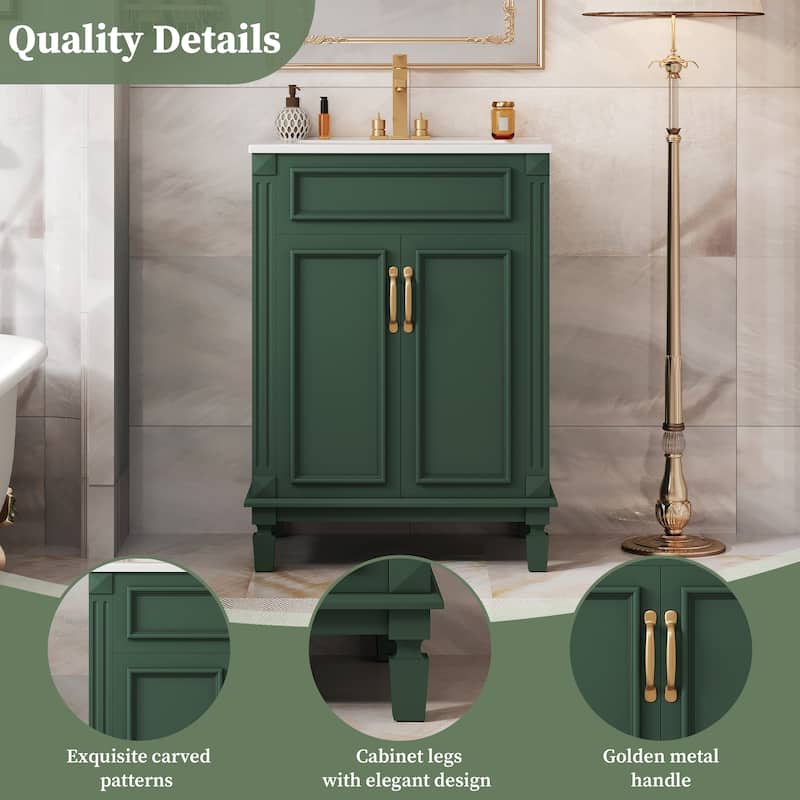 24'' Bathroom Vanity with Sink, Solid Wood Frame, Modern Storage Cabinet with 2 Soft-Close Doors & Shelf
