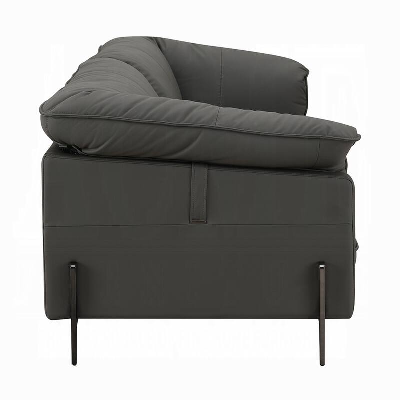 Semi Loveseat, Box Edge Design, Black Top Grain Leather, 69 Inch