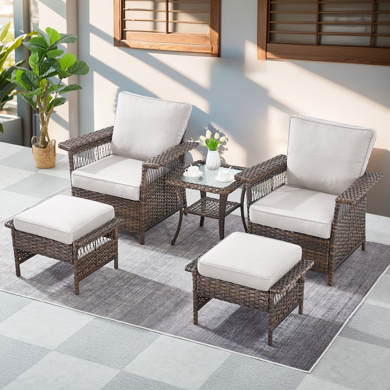 Gymojoy Patio Chairs Ottomans Table set of 5 - Brown - Beige