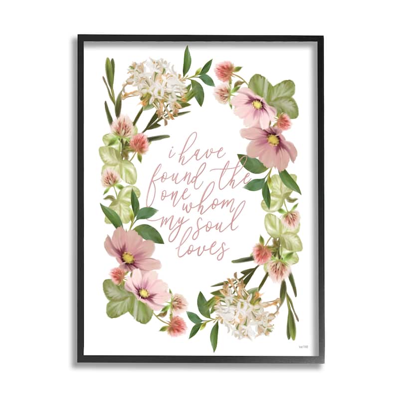 Stupell One Whom My Soul Loves Quote Pink Spring Florals Framed Wall Art - Green - 16 x 20 - Black
