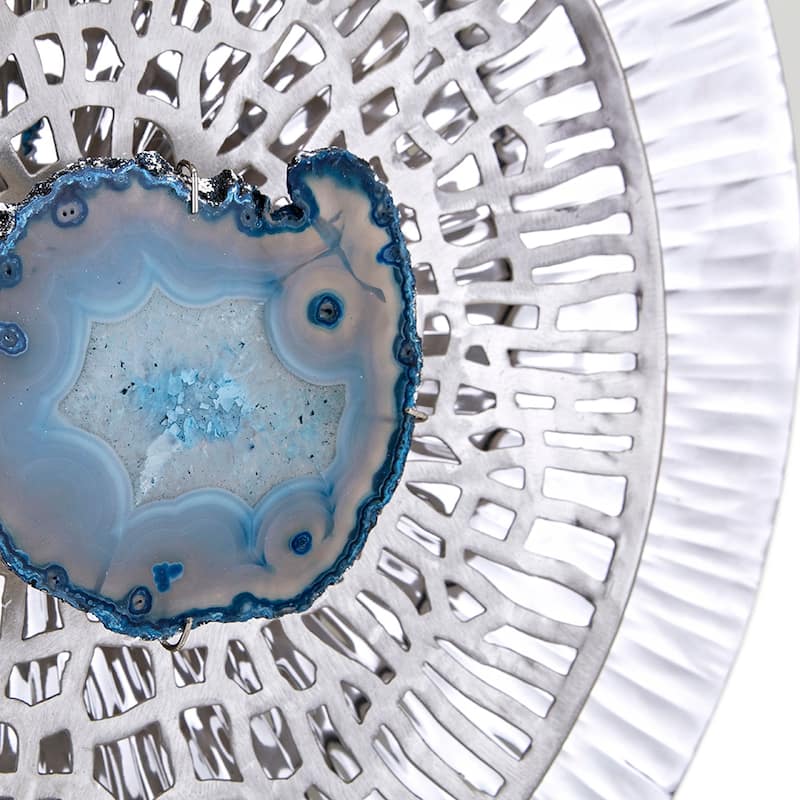 Modern Silver Textured Disc Wall Decor with Agate Radial Design, for Living Room Bedrrom Entryway Office