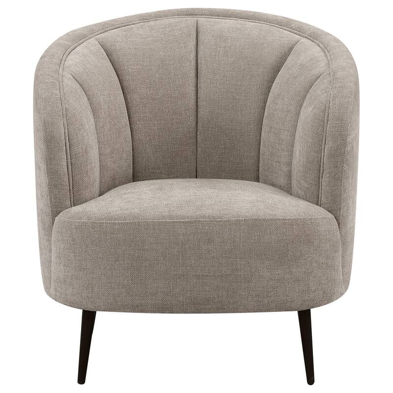 Zui Curved Accent Armchair, 33 Inch, Beige, Modern Sleek Tapered Metal Legs