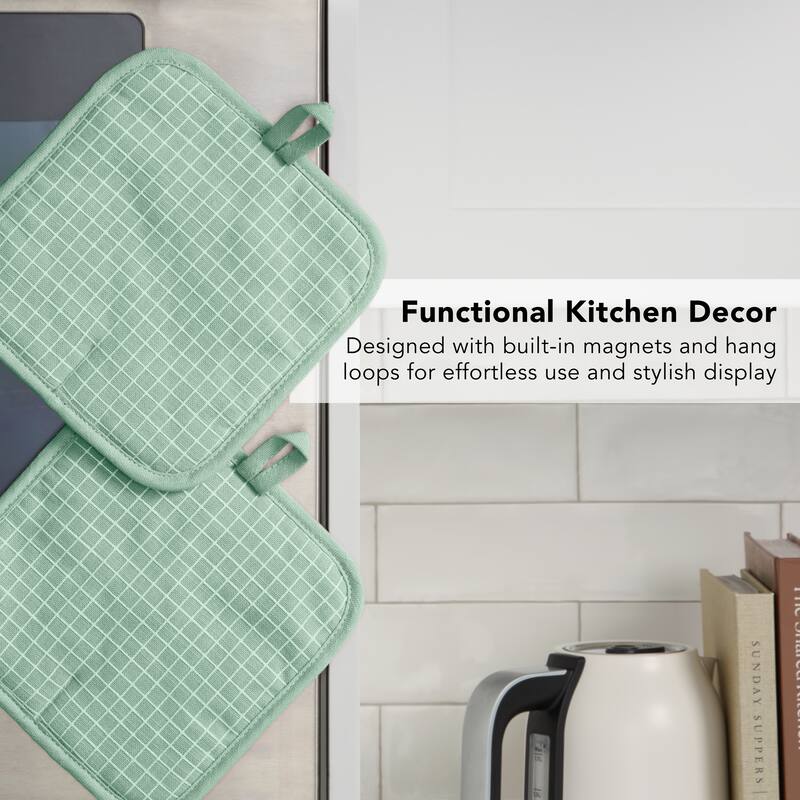 KITCHENAID Gourmet Series Gridlines Pot Holders 2-Pack Set, Heat Resistant up to 600°F, Soft Silicone Grip, Magnetic Cuff