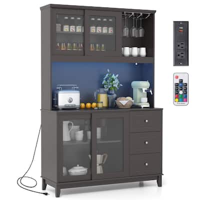 Gymax Kitchen Pantry Storage Cabinet Kitchen Hutch w/ LED lights &