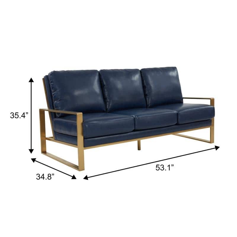 Jefferson Modern Leather Upholstered 3 Seater Loveseat Sofa Chair in Brushed Gold Steel Base with Armrest Removable Cushion