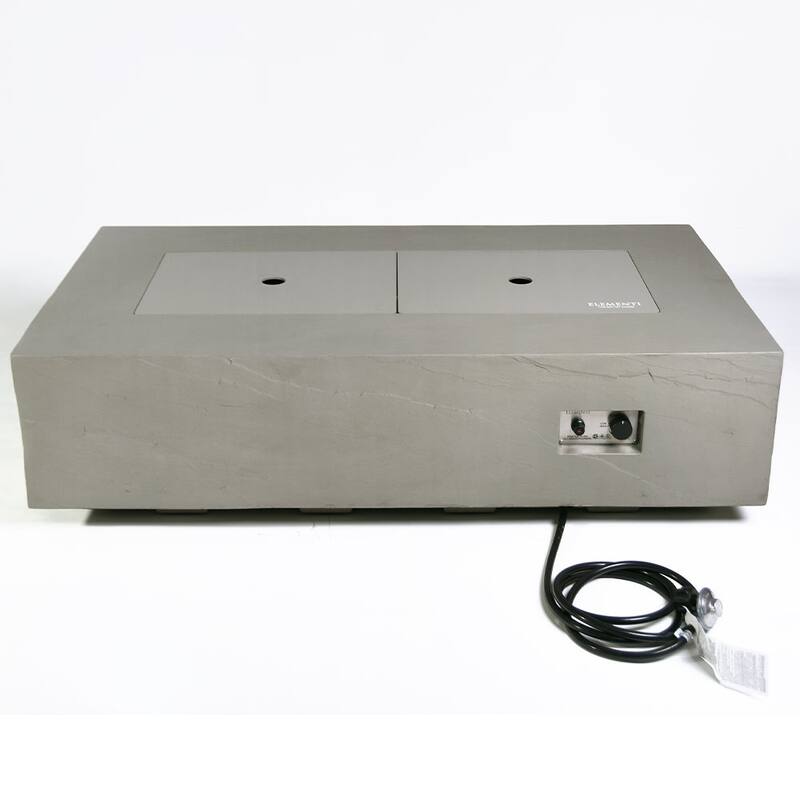 Elementi Plus Meteora Outdoor Fire Pit Table Concrete Rectangular 60000 BTU - 55.9 x 31.9 inches with Lid, Fire Glass, and Cover