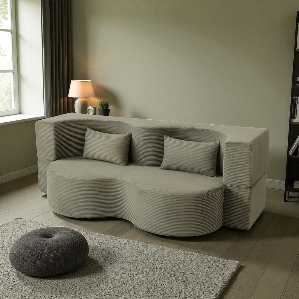 75" Convertible Foldable Sofa Bed, Memory Foam Upholstered 3-Seat Cloud Couch Mattress with 2 Pillows