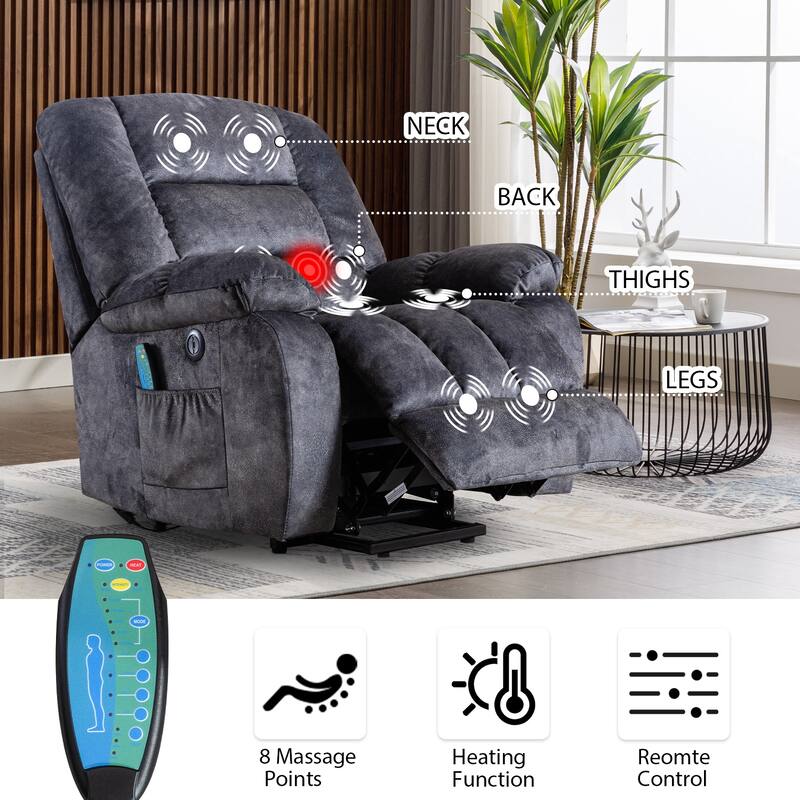 Big Power Lift Massage Recliner Chair for Elderly with Heated Vibration and USB Ports