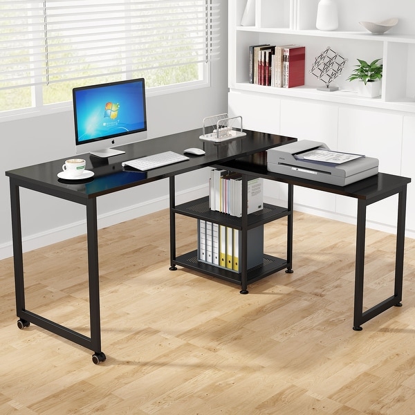 Tribesigns Modern L-Shaped Desk with Storage Shelves, 360°Rotating Desk Corner Computer Desk. Opens flyout.