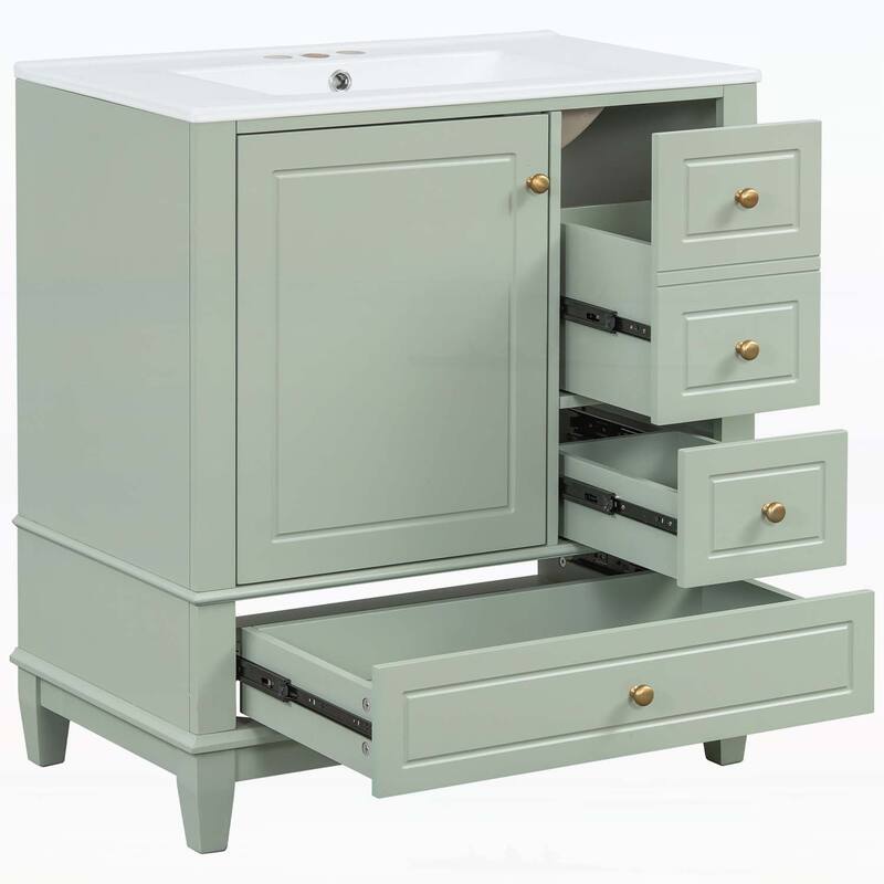 Freestanding Vanity Set with Shelf and Three Drawers,Soft Close Door