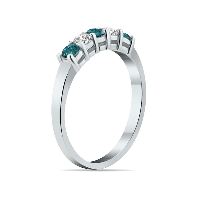 Marquee 5 Stone Blue and White Diamond Ring in 14K White Gold