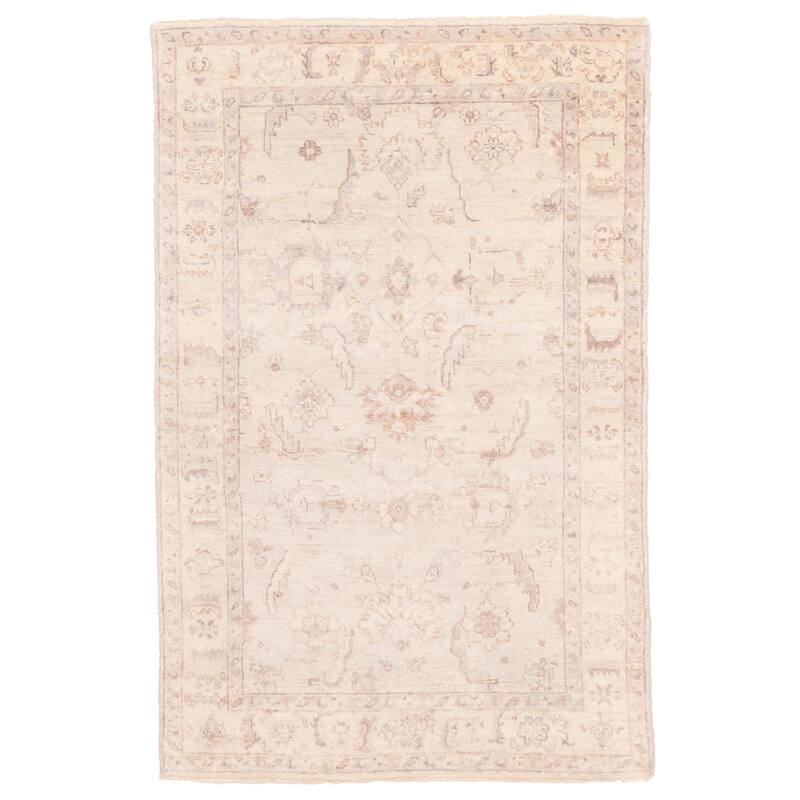 ECARPETGALLERY Hand-knotted Finest Oushak Light Grey Wool Rug - 3'9 x 5'11