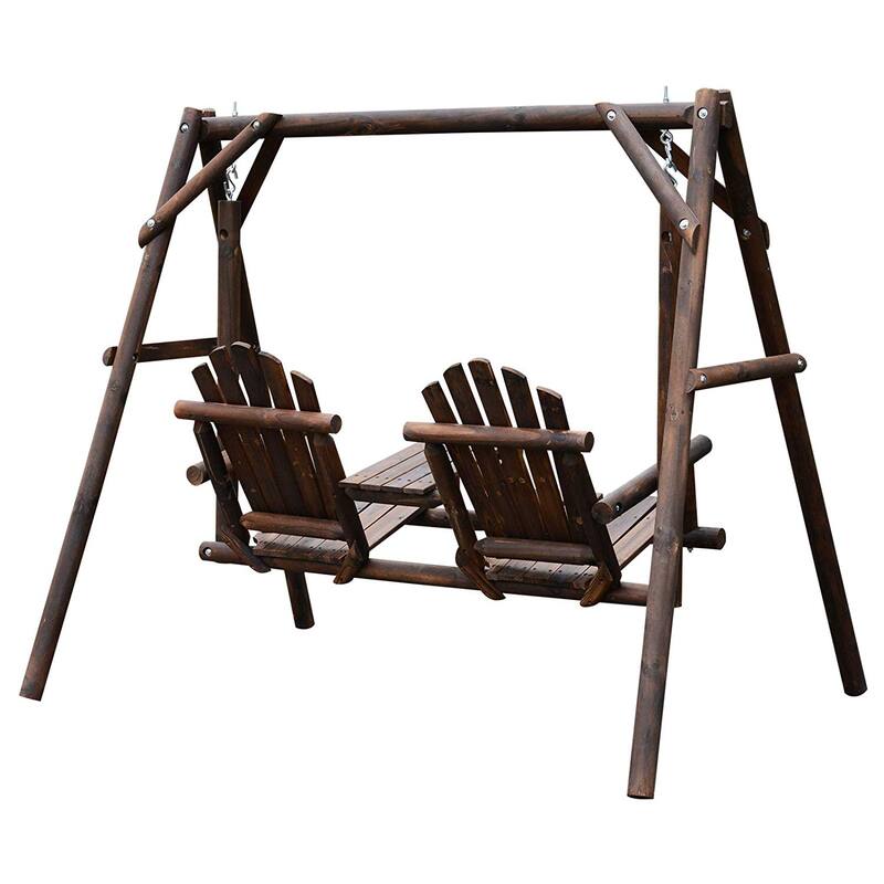Outsunny Outdoor Adirondack Chair 2 Seat Freestanding Solid Wood Rustic Log Swing