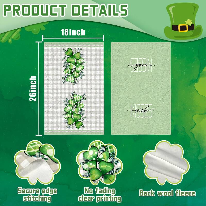 Buffalo Plaid Hand Towel Set, St. Patrick's Day Decor, 18"x26", Green