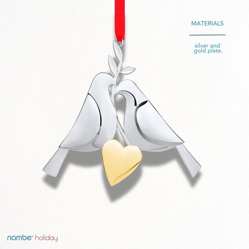 Nambe Twelve Days of Christmas Two Turtle Doves Ornament - 2.5" W x 4" H