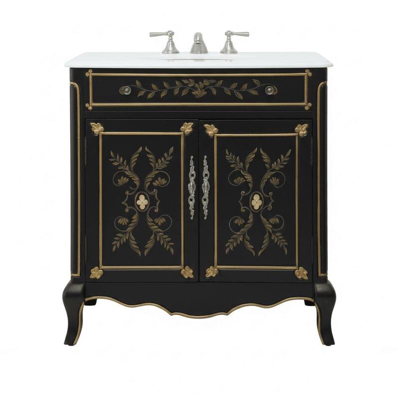 32" Benton Collection Decoroso Black Bathroom Vanity with Mirror