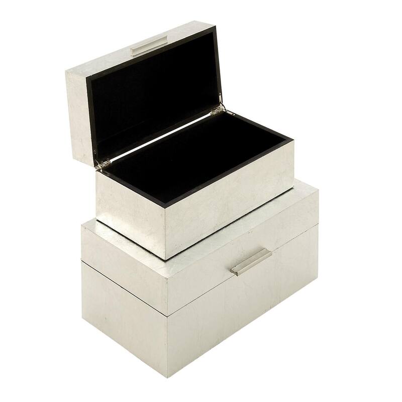 Wooden Decorative Box with Textured Foiled Exterior - Set of 2 Gold or Silver - CosmoLiving by Cosmopolitan