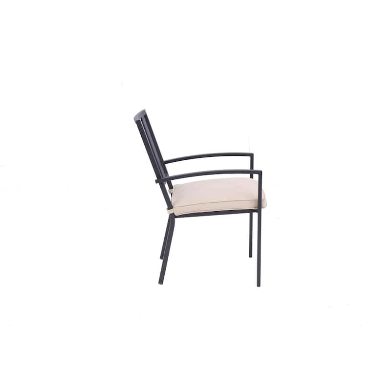 Set of Two Dark Gray Aluminum Outdoor Stacking Dining Chairs with Beige Cushion