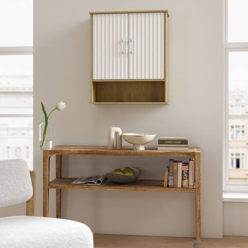 Bathroom Wall Cabinet with Double - Door,Bottom Shelf,Wavy - Patterned Doors,Adjustable Inner Shelf,Easy Installation