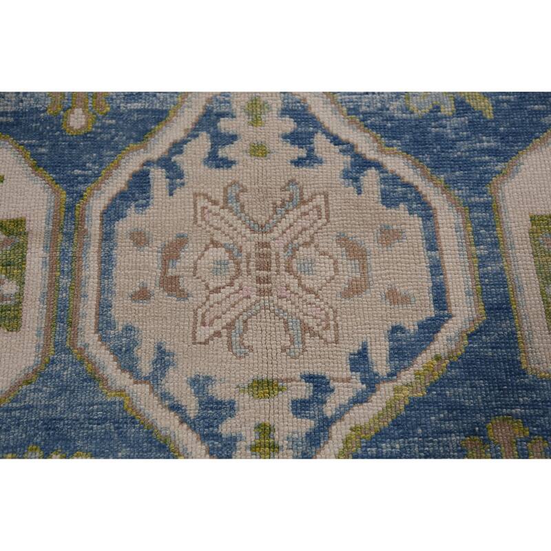 Hand Knotted Oriental 100% Wool Carpet Transitional Geometric Navy Blue & Blues Oushak Area Rug - 10' 10'' X 8' 3''