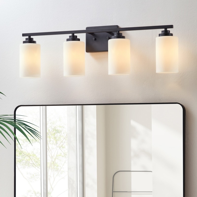 KAWOTI Rive 30" 4-Light Dimmable Vanity Light with Frosted White Glass