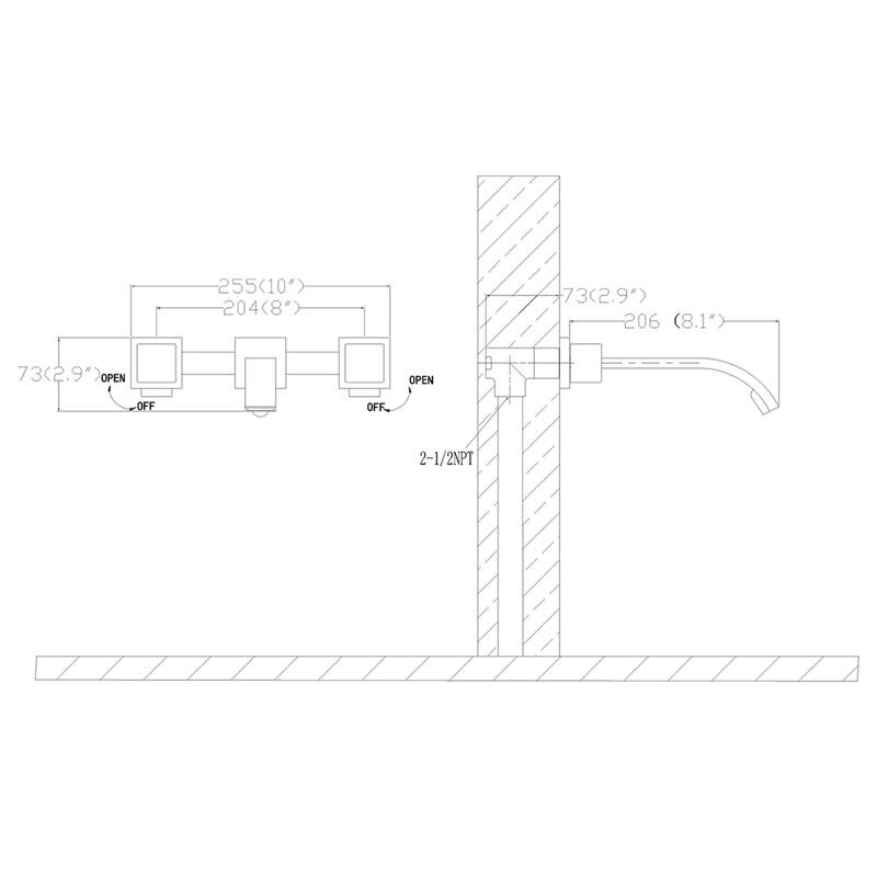 Matte Black Two Handle Wall Mount Bathroom Faucet