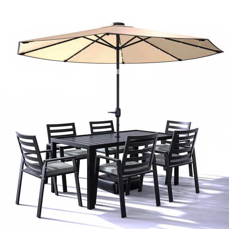 7-Piece Outdoor Dining Set in Black Aluminum Chelsea Series by LeisureMod - Charcoal Black