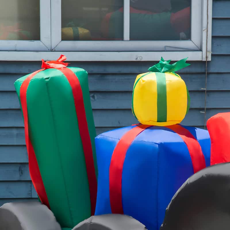 Outsunny 9ft Christmas Inflatable Santa Claus Driving Trailer with Gift Boxes, Blow-Up Outdoor LED Yard Display
