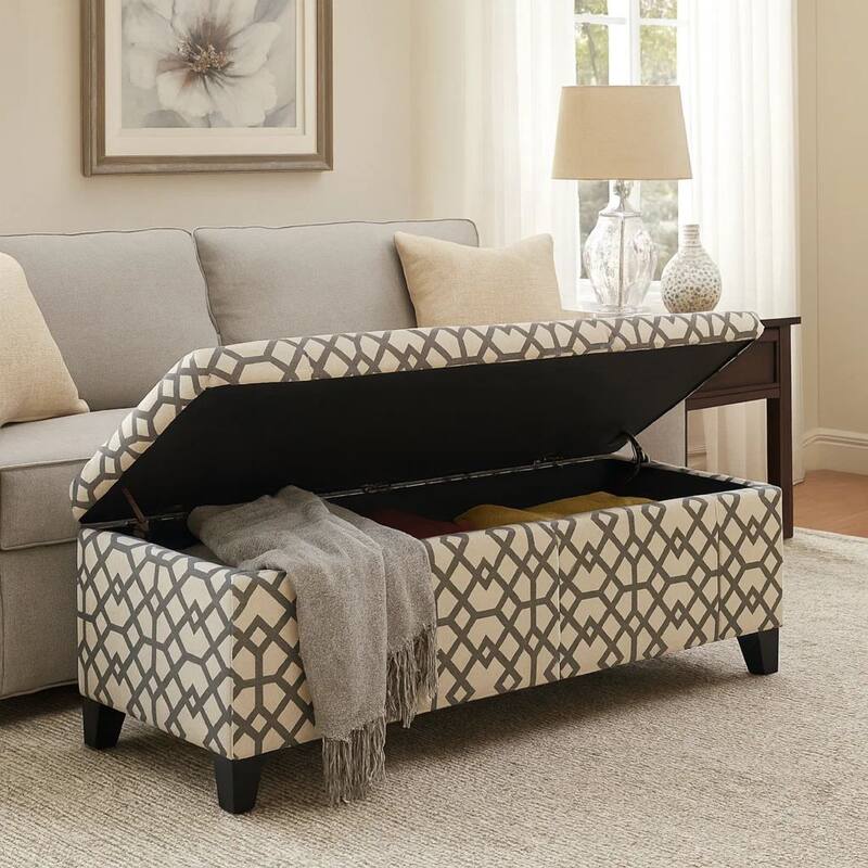 Flash Storage Ottoman Bench, Light Gray Geometric Print Fabric 51 Inch