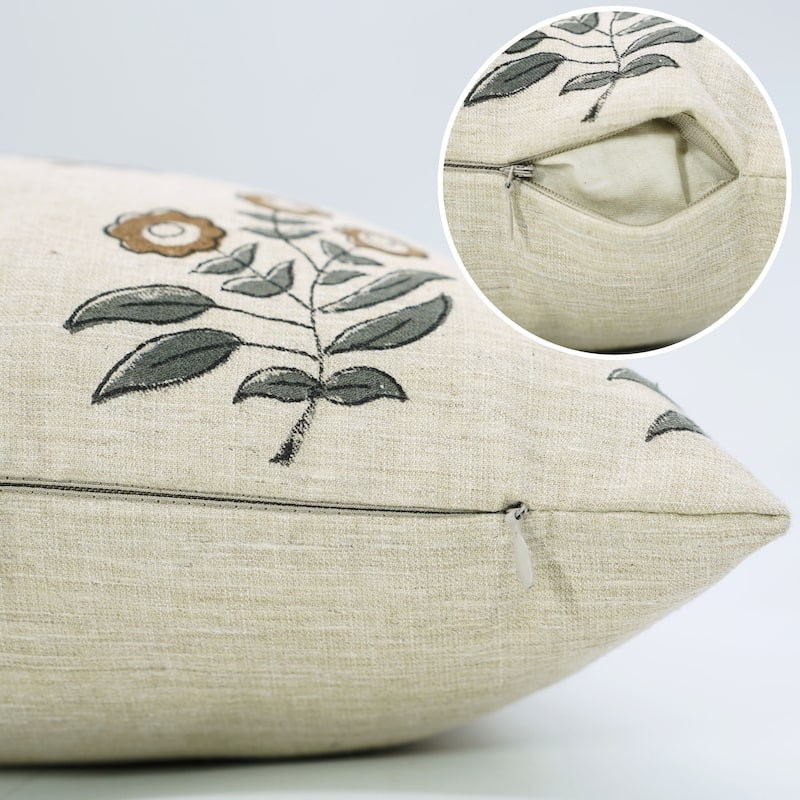 Fabdivine Handmade Floral or Weave Yellow Pillow Cover in Soft Linen for Block Print Room Boho Spring Home Décor, Lehar