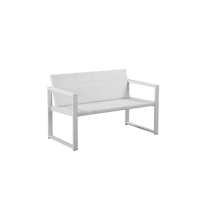 Lark 50 Inch Outdoor Sofa, White Aluminum Frame, Fade Resistant Cushions