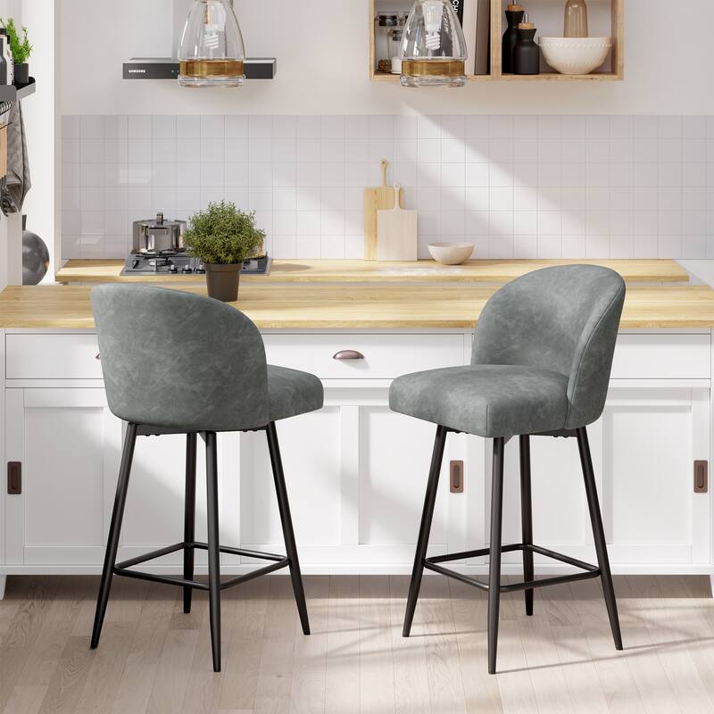 Counter Height Bar Stools Set of 2,360° Swivel Barstools with High Back and Metal Legs,26" Seat Height