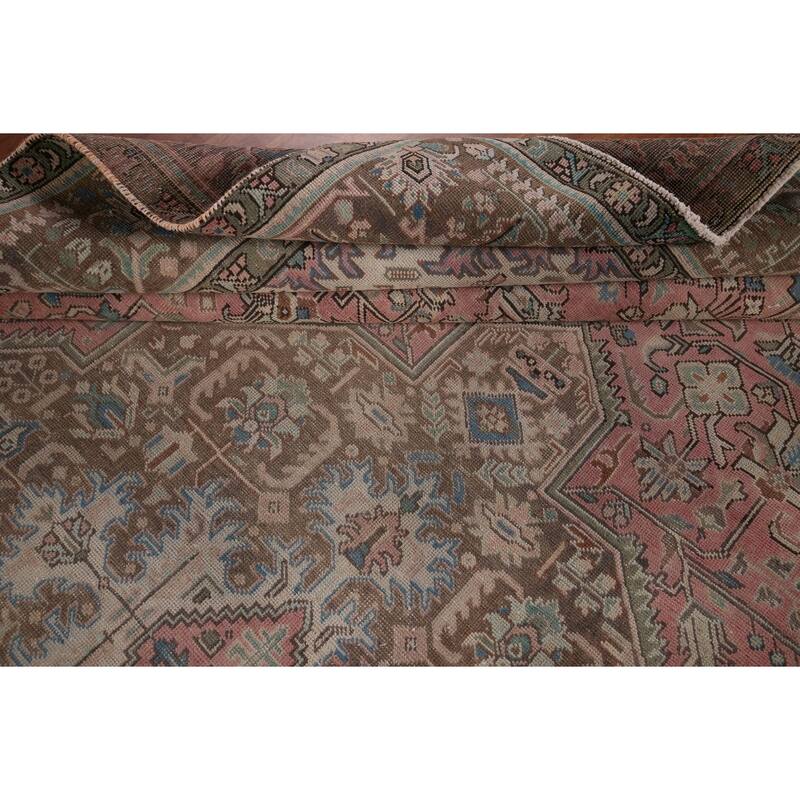 Distressed Pink Tabriz Persian Vintage Rug Handmade Wool Carpet - 9'8" x 12'8"