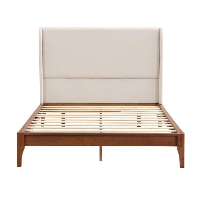 Solid Dry Bamboo Wood 12 Inch Platform Bed, with Bamboo Frame Upholstered Adjustable Headboard