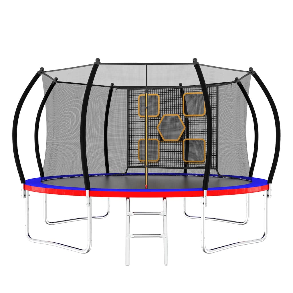 Mini Exercise Trampoline - Safety Pad, 300Lbs Max Load, Indoor Fitness Rebounder - Blue+Red - 144