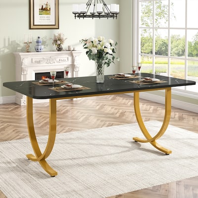 63 Inch Black Rectangular Dining Table for 4 to 6, 63 Inch Modern Kitchen Table