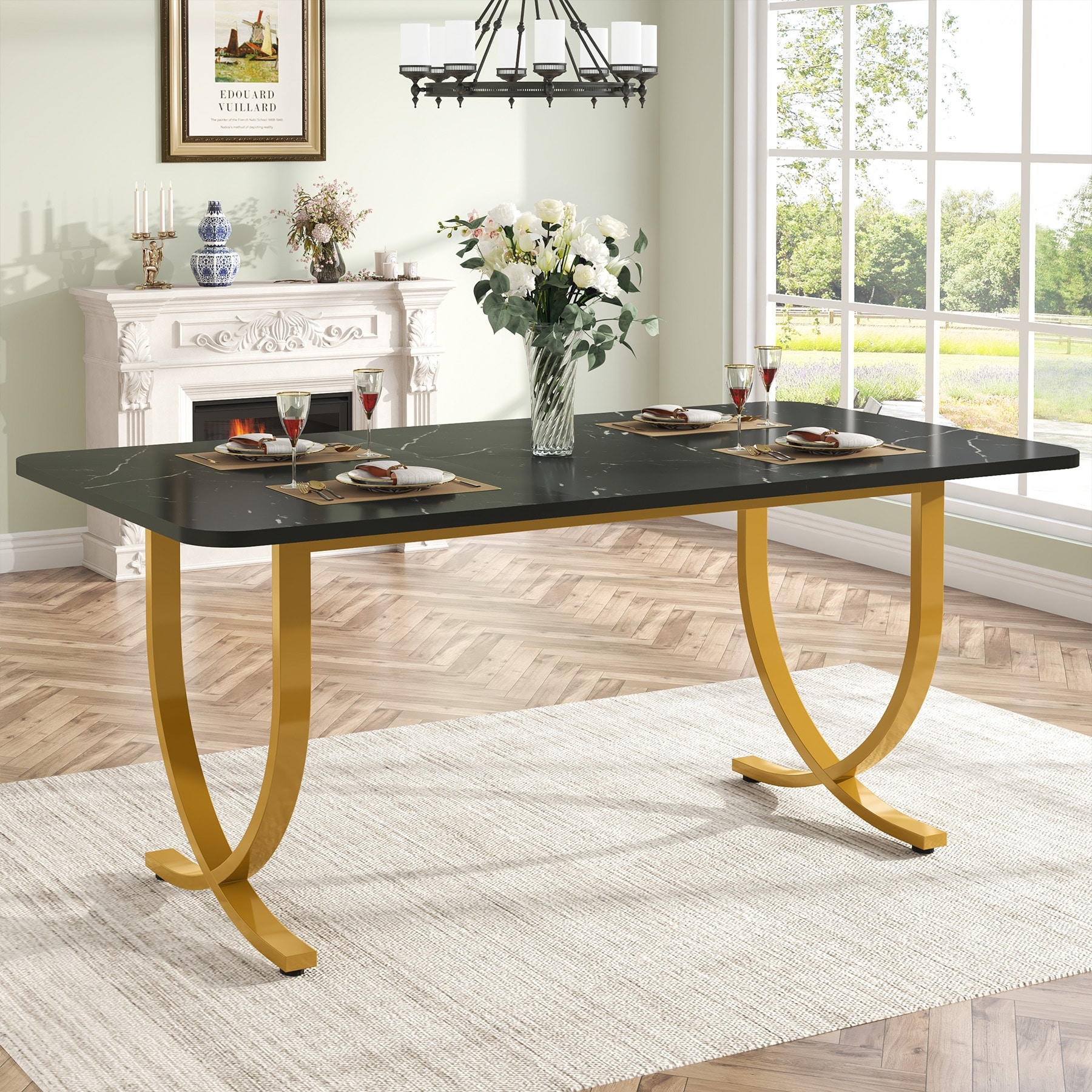 63 Inch Black Rectangular Dining Table for 4 to 6, 63 Inch Modern Kitchen Table