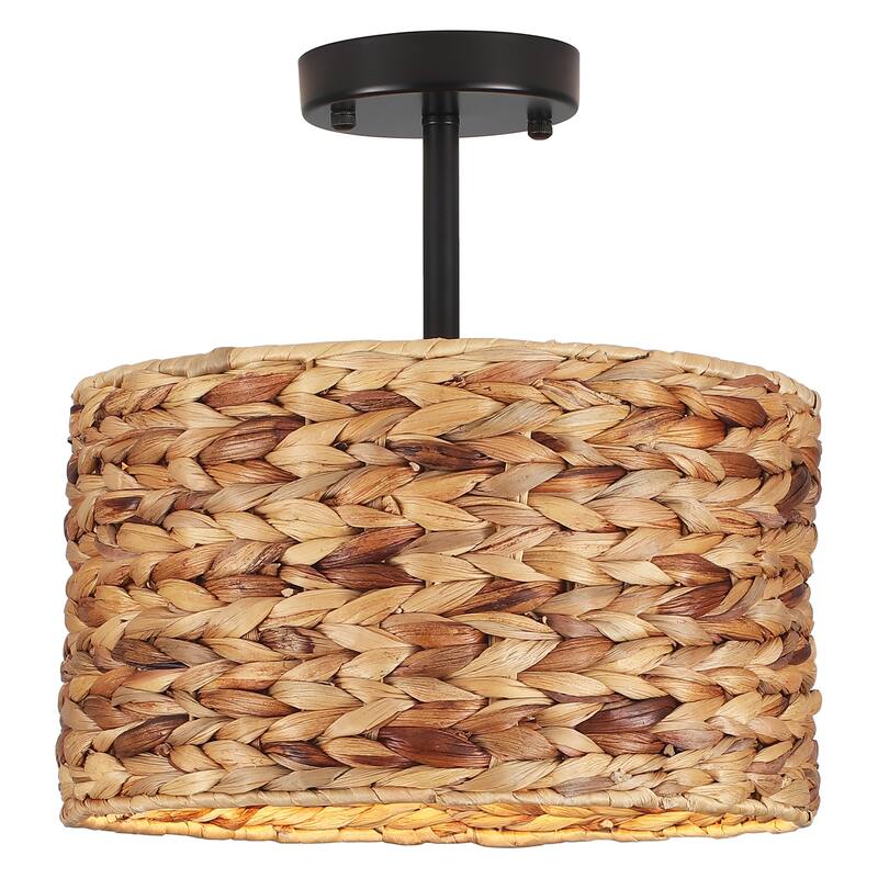 1-Light Semi-Flush Mount Lighting with Drum Shade, Classic Semi Flush Mount Chandelier for Living Room Kitchen Dining Foyer