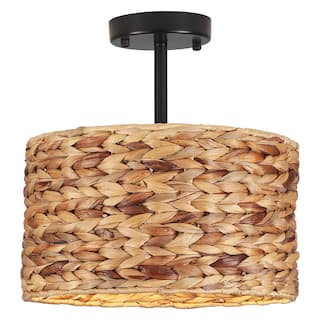 1-Light Semi-Flush Mount Lighting with Drum Shade, Classic Semi Flush Mount Chandelier for Living Room Kitchen Dining Foyer