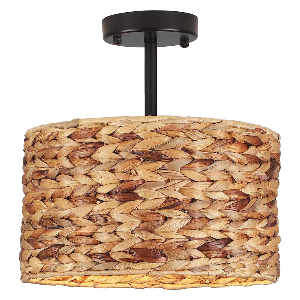 1-Light Semi-Flush Mount Lighting with Drum Shade, Classic Semi Flush Mount Chandelier for Living Room Kitchen Dining Foyer