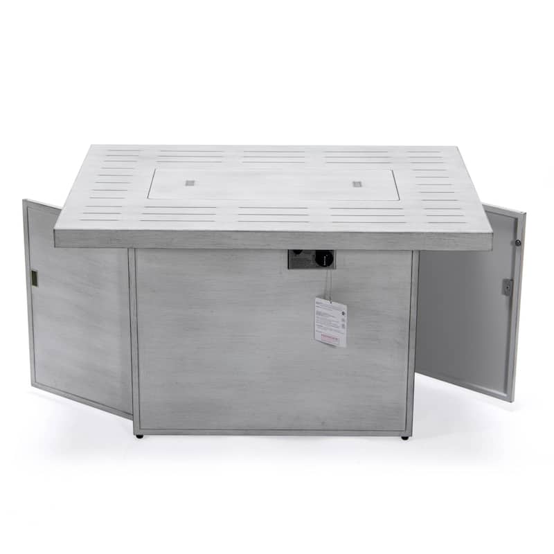 LeisureMod Chelsea 44" Modern 55000 BTU Propane Patio Fire Pit Table with Wind Guard for Porch Backyard Garden Decor
