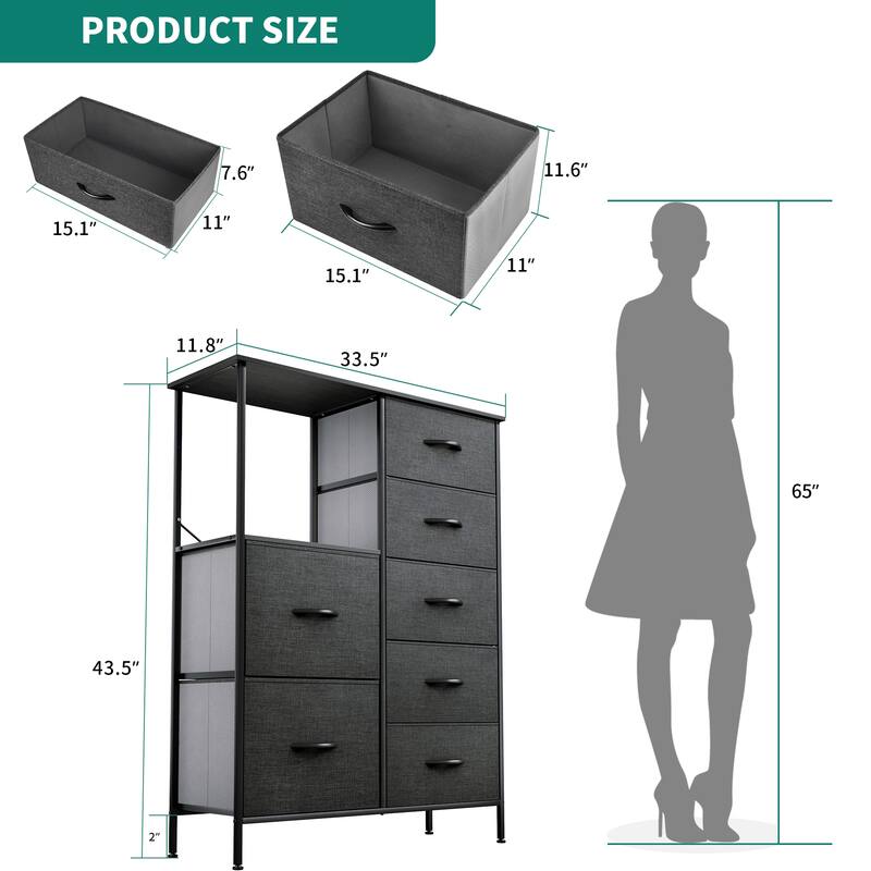 Modern Wide Dresser Storage Tower with 7 Drawers